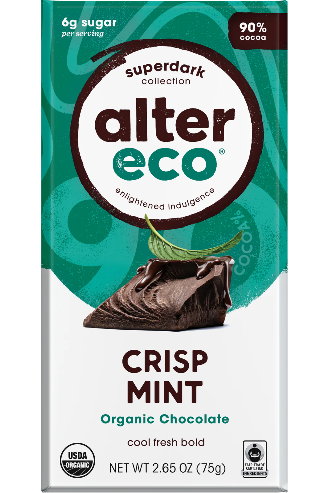 Alter Eco - Organic Dark Chocolate, Crisp Mint, 75 g