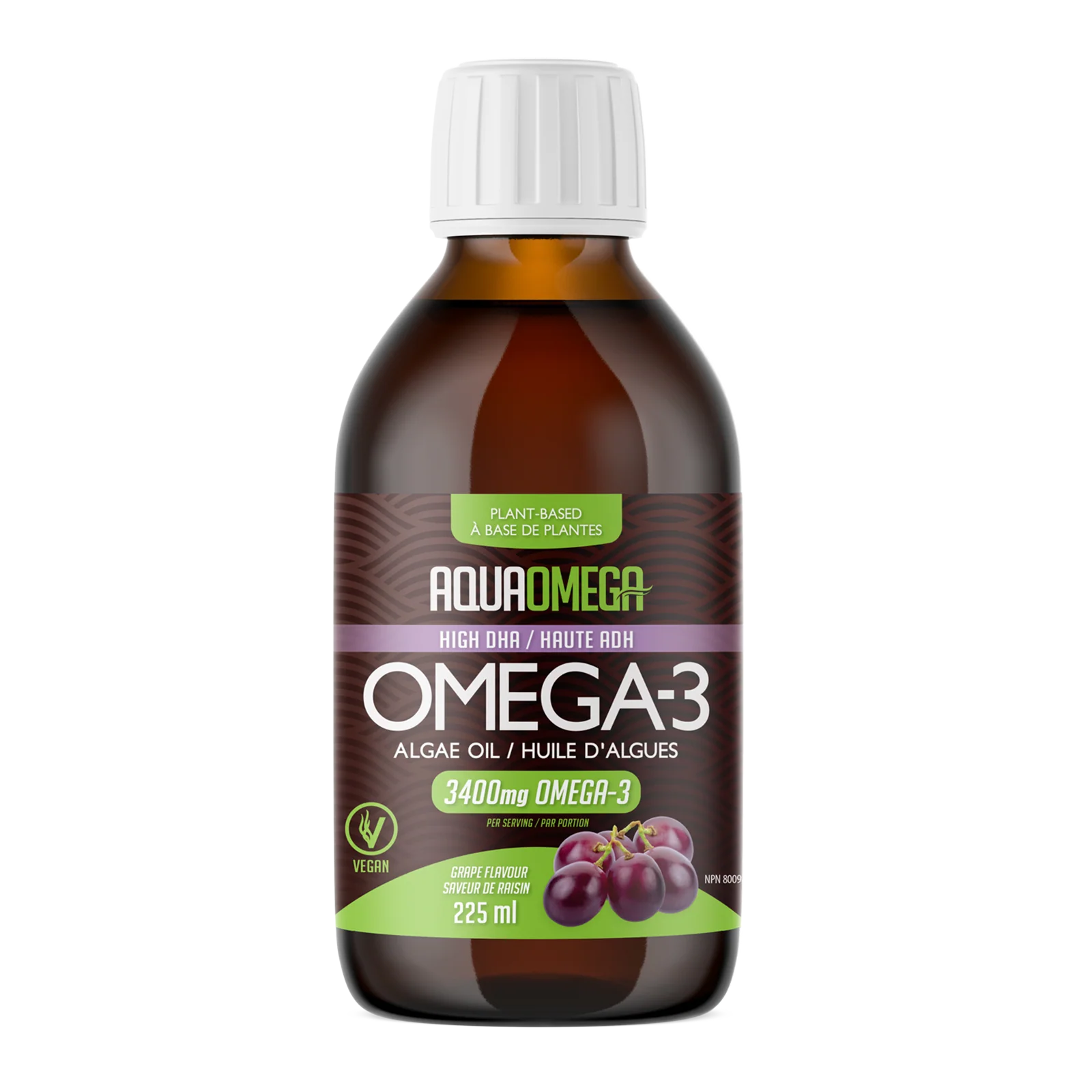 AquaOmega - Plant-based Omega-3, Vegan Grape Flavour, 225ml