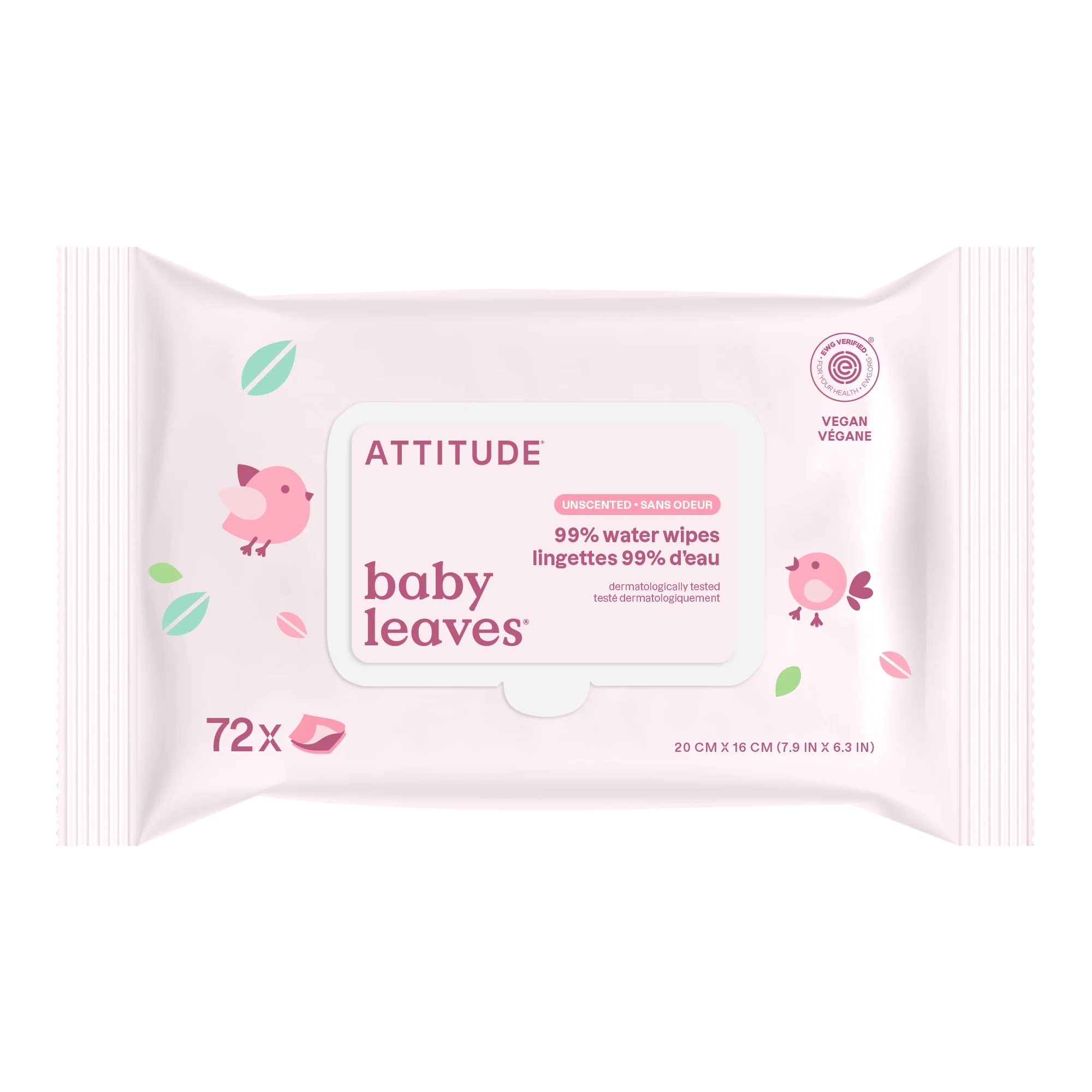 Attitude - Baby Wipes 100% Biodegradable, 72 Count