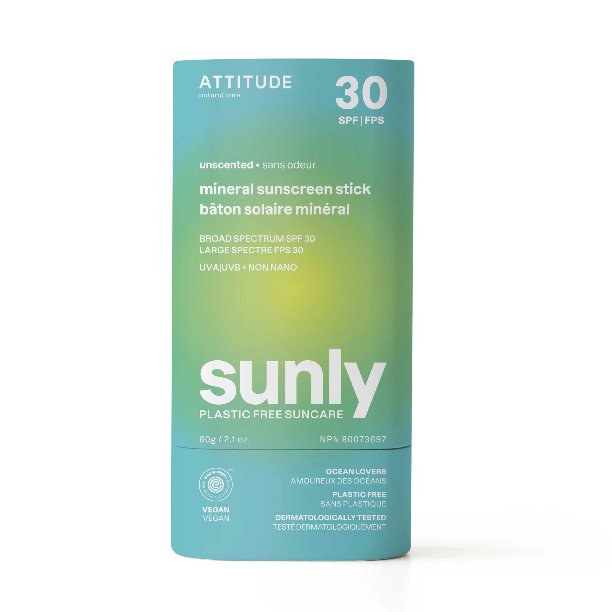 Attitude - Sunly SPF 30 Stick - Unscented, 60 g