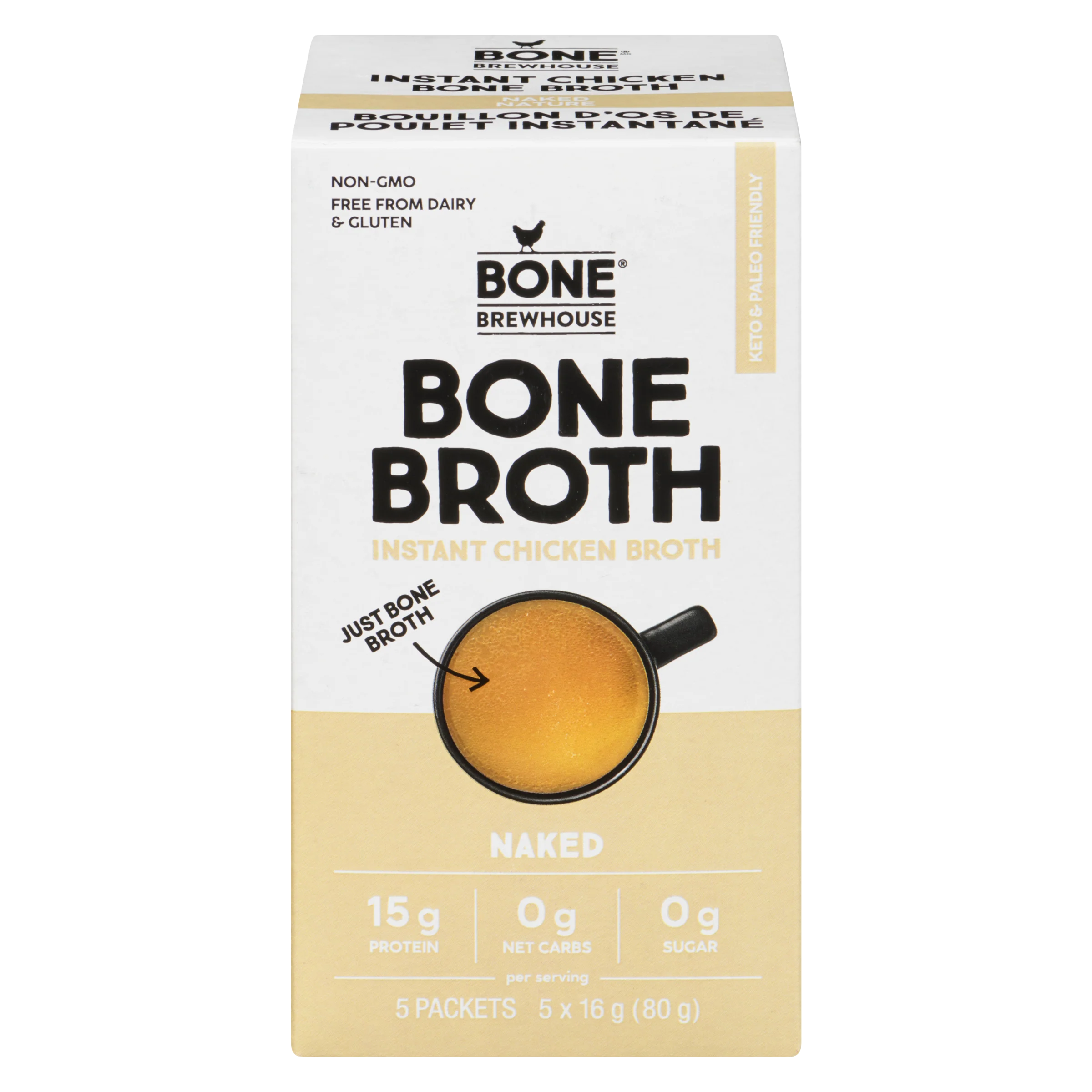Bone Brewhouse - Instant Chicken Bone Broth, Naked, 5x16 g