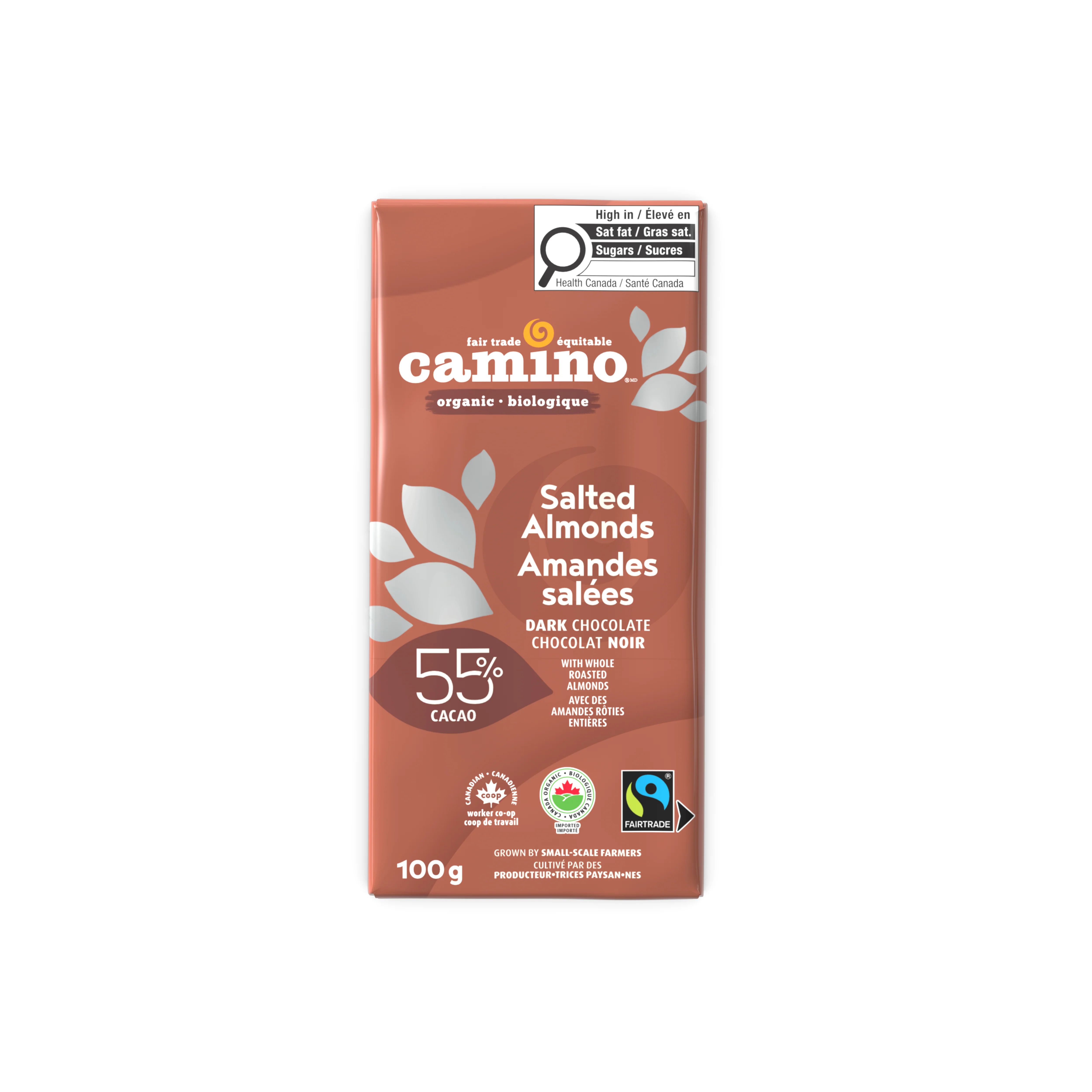 Camino - Almonds & Sea Salt Dark Chocolate Bar, 100 g