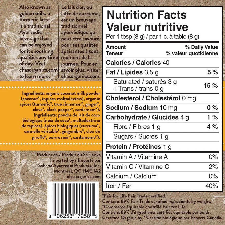 Cha's Organics - Tumeric Latte Mix, 110 g - Image 2