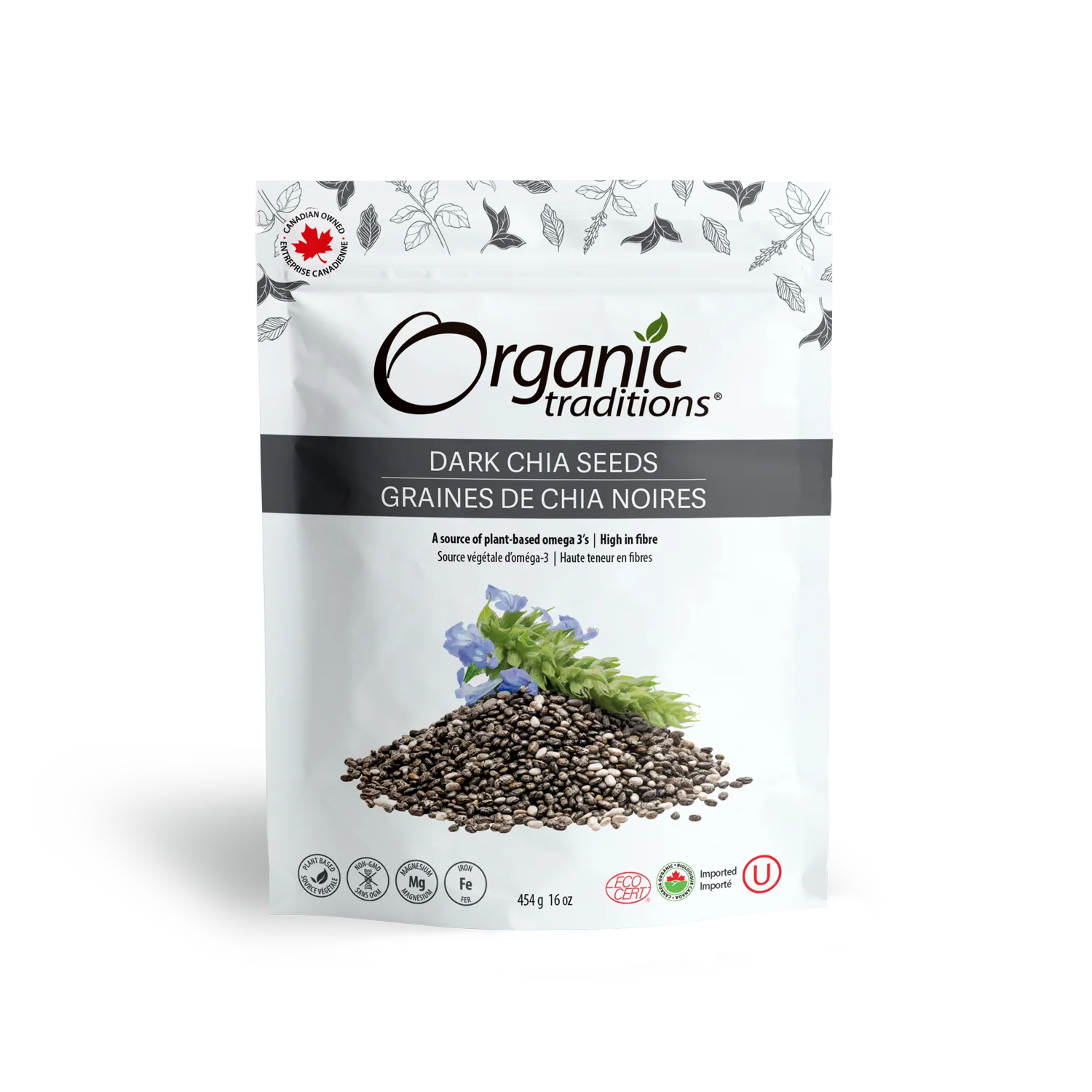 Organic Traditions - Chia Seeds, Dark Whole, 454 g