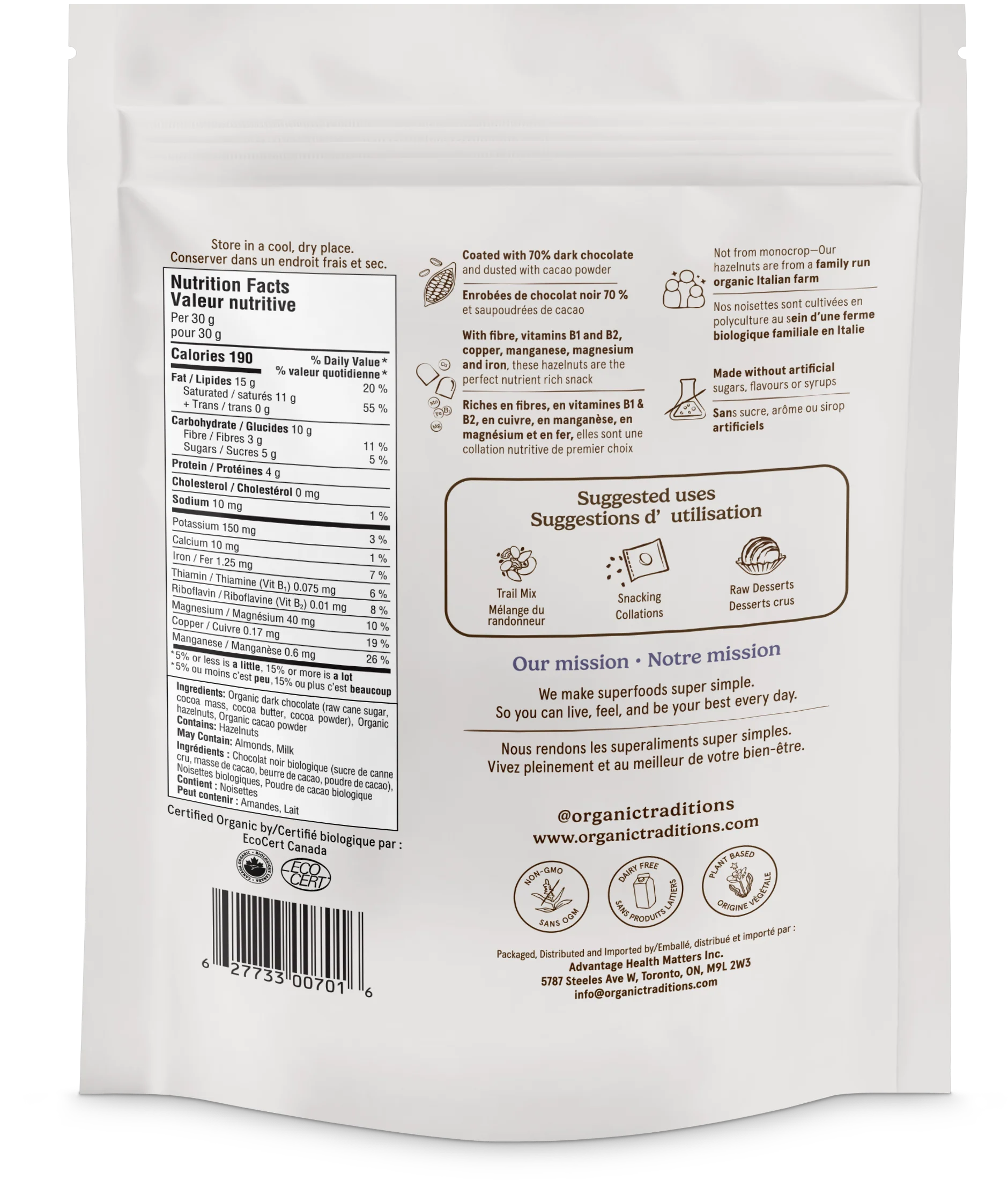 Organic Traditions - Organic Dark Chocolate Hazelnuts, 227 g - Image 2