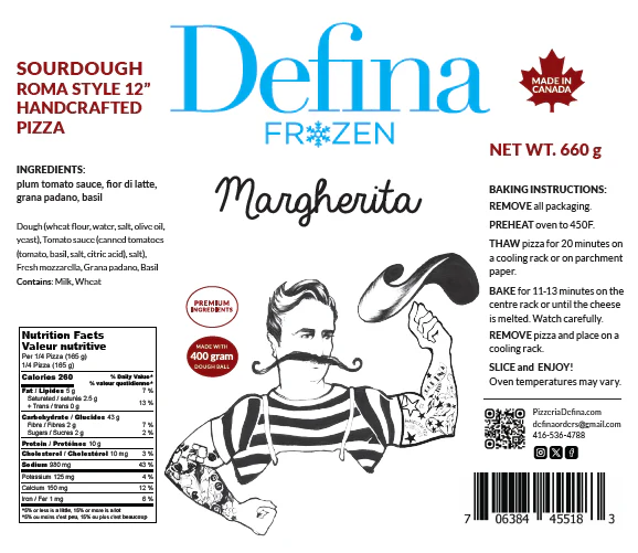 Defina - Margherita Frozen Pizza, 660 g