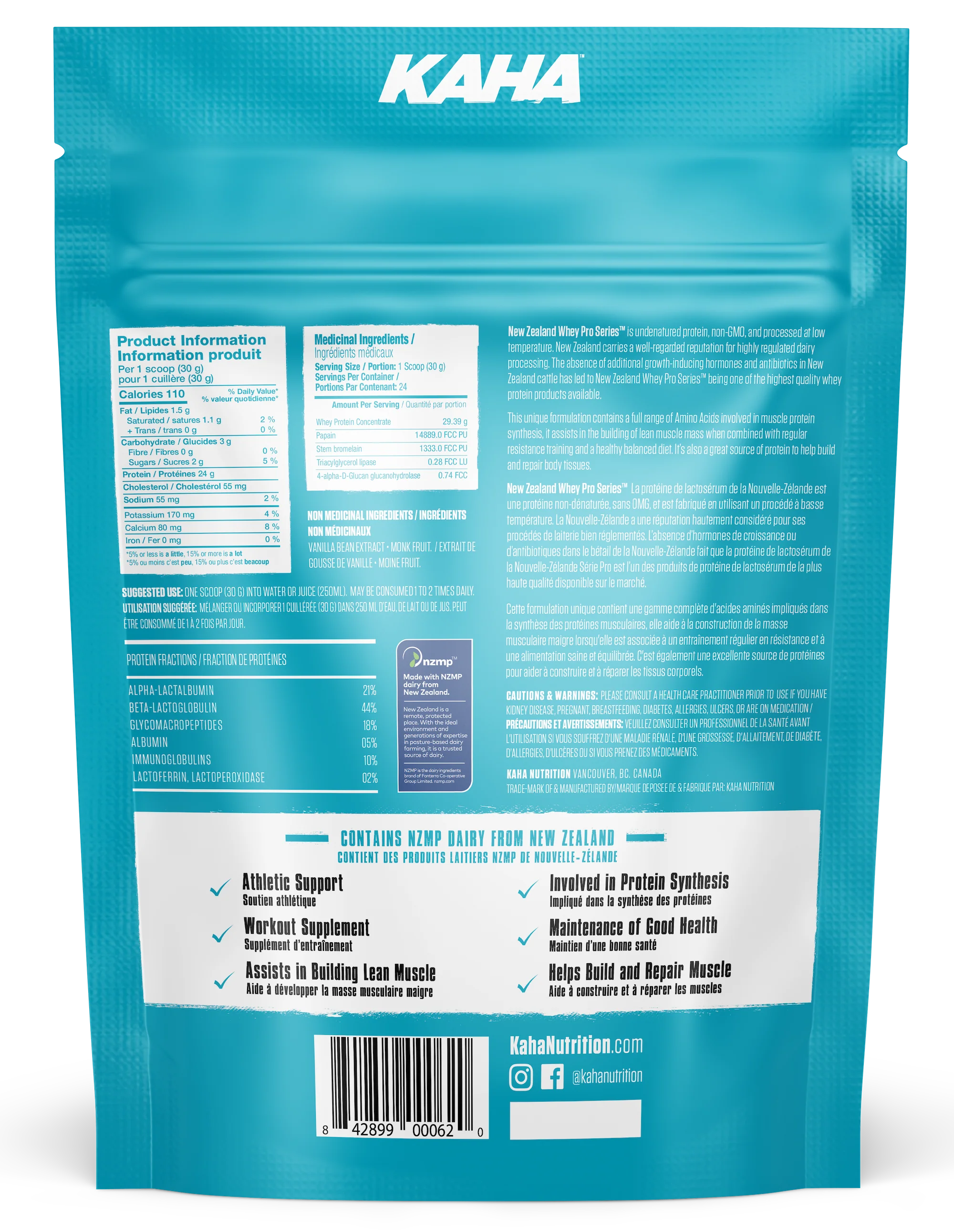 Kaha - New Zealand Whey Concentrate - Vanilla, 720 g - Image 2