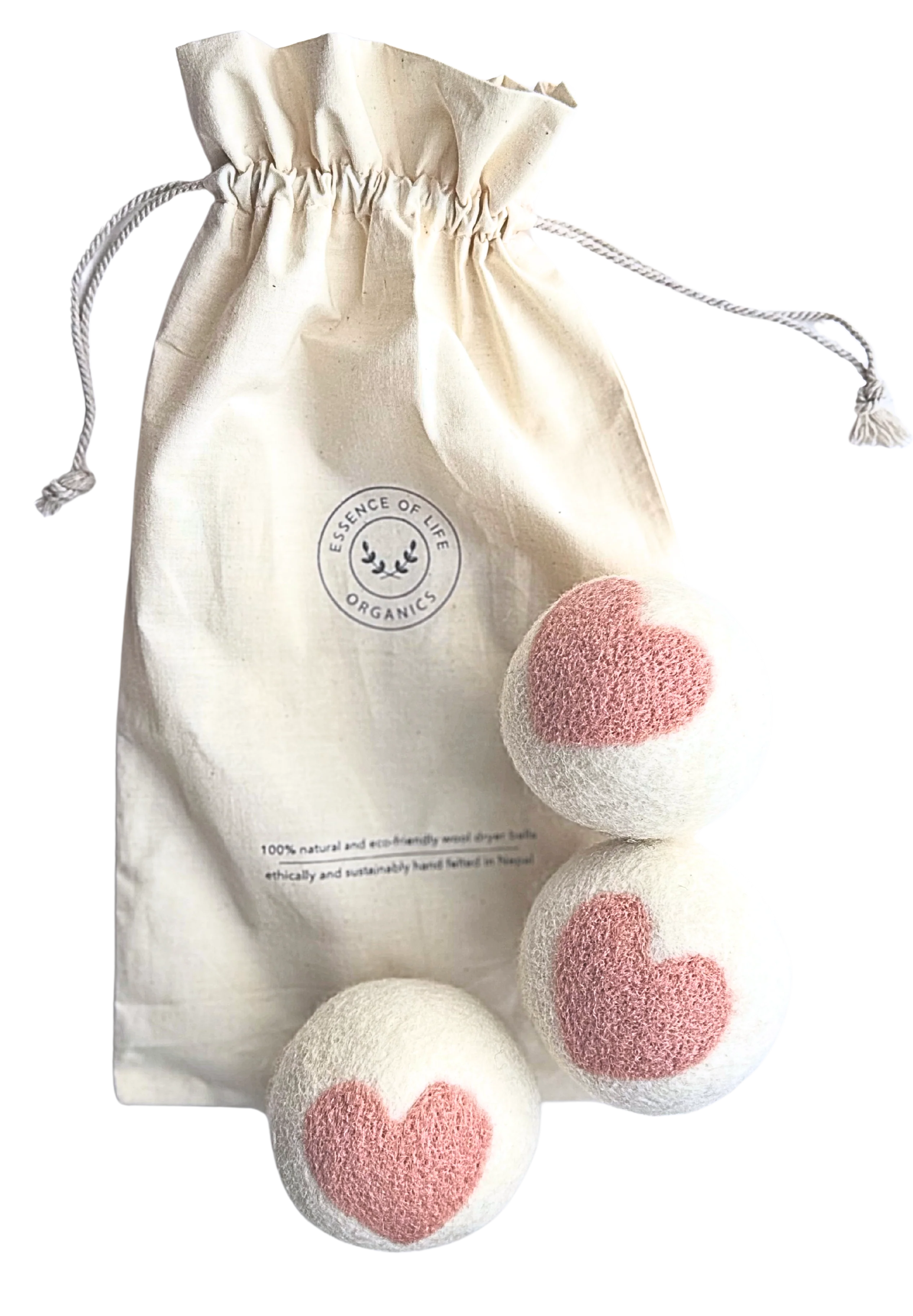 Essence of Life Organics - Wool Dryer Balls - Heart Felted, 3 Count