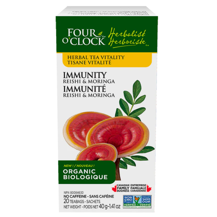 Four O'Clock - Herbal Tea, Immunity, Reishi & Moringa, 20 Count