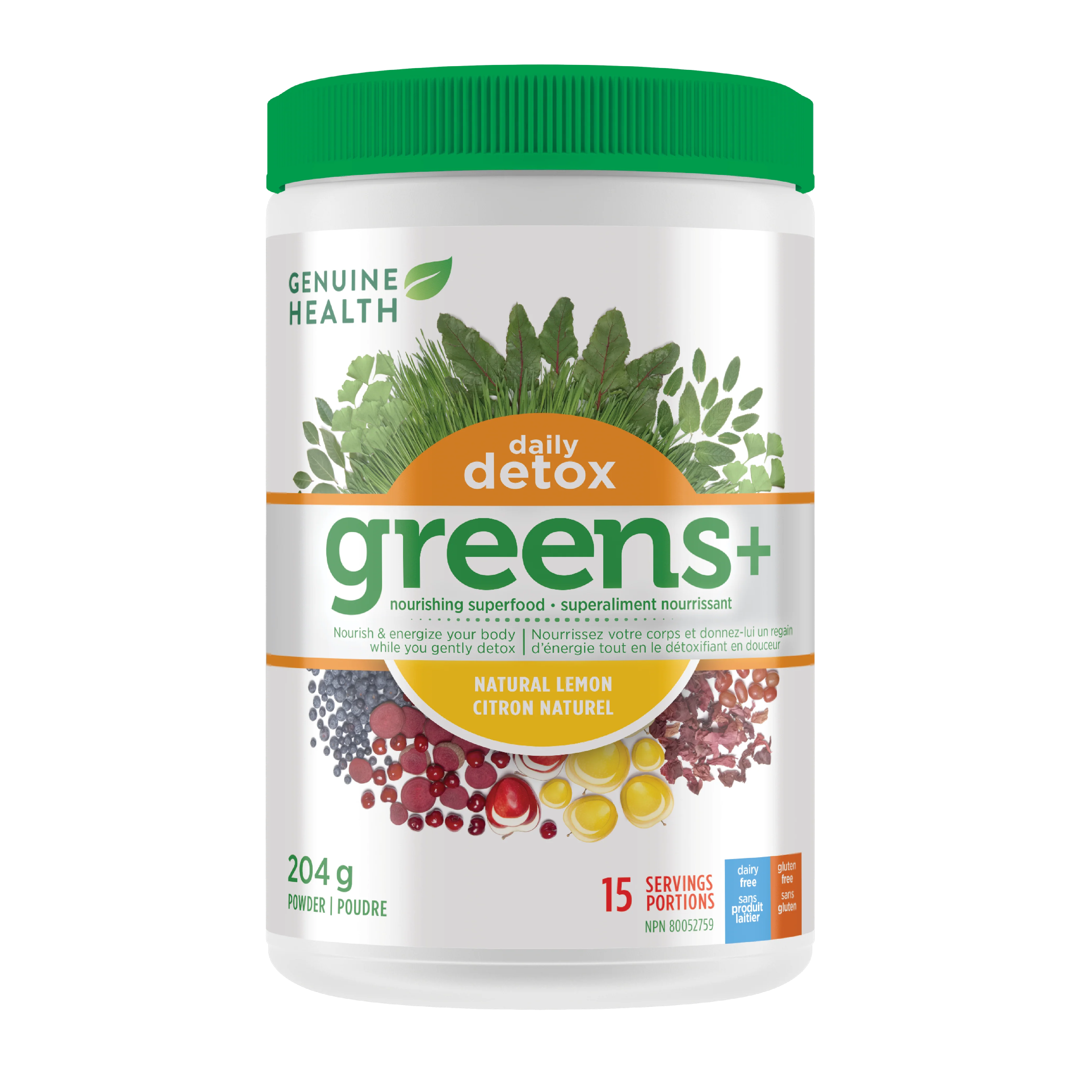Genuine Health - Greens+ Daily Detox Lemon, 204 g