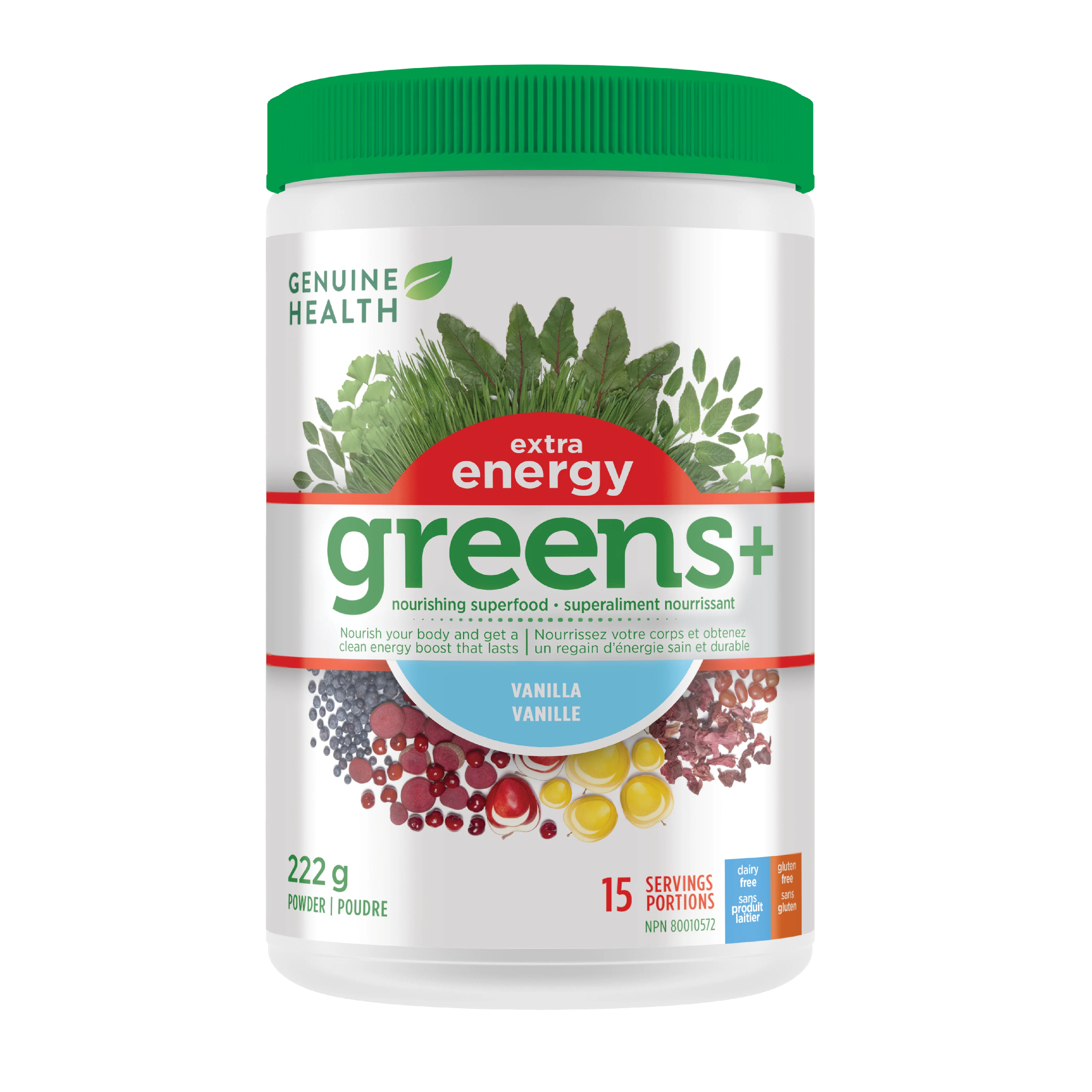 Genuine Health - Greens+ Extra Energy Vanilla, 222 g