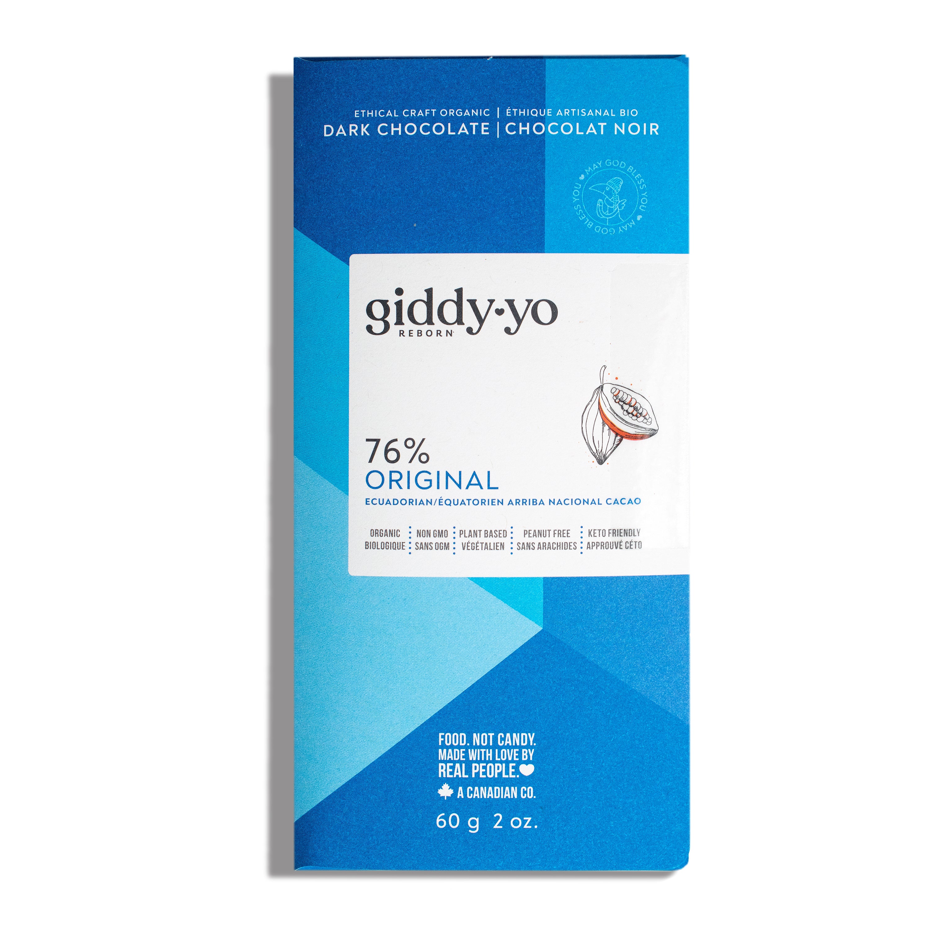 Giddy Yoyo - Original 76% Chocolate Bar, 60 g