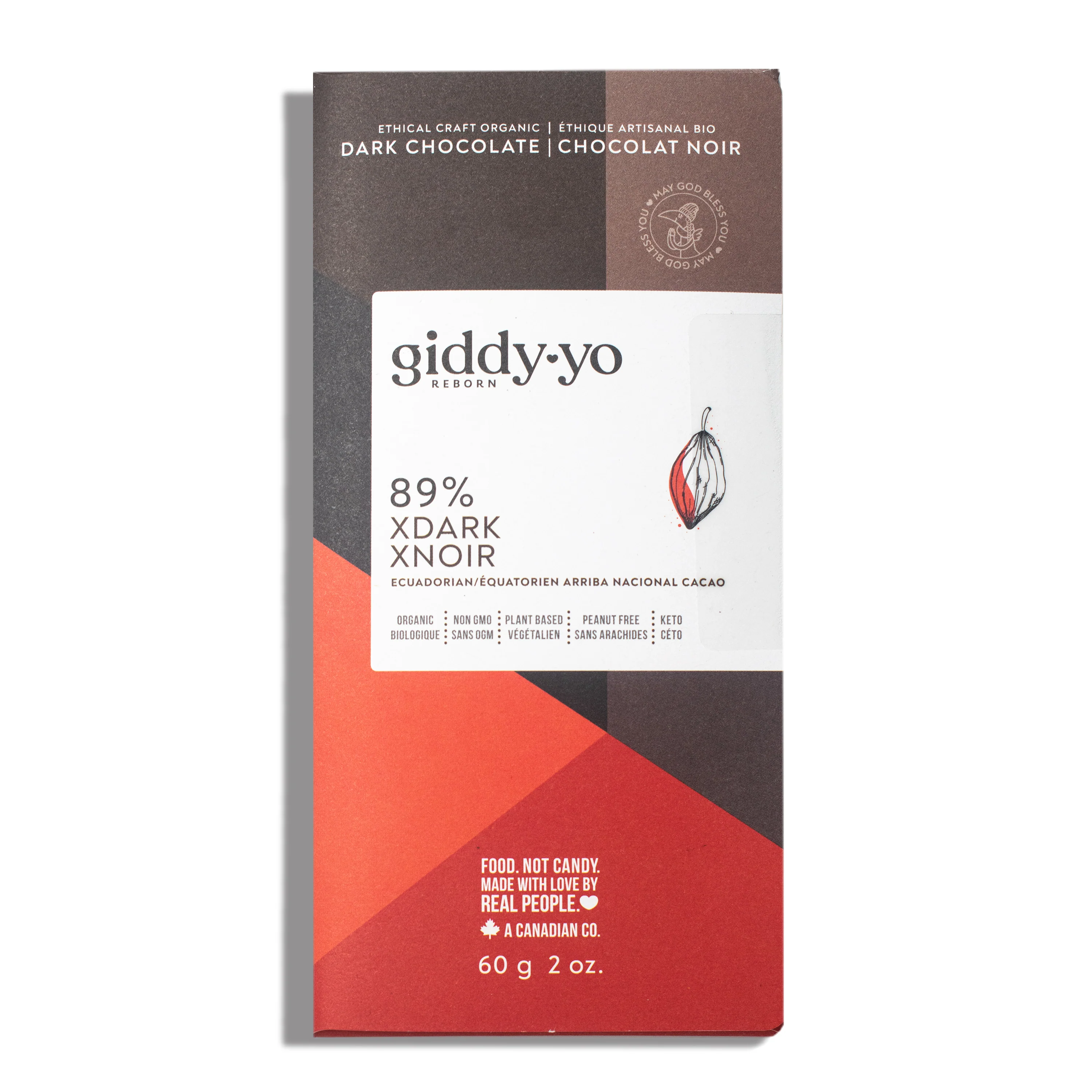Giddy Yoyo - Xtra Dark 89% Chocolate Bar, 60 g