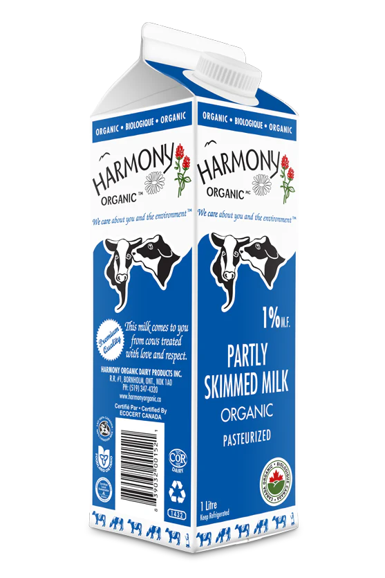 Harmony Organic - Organic 1% Partly Skimmed Milk, 1 L