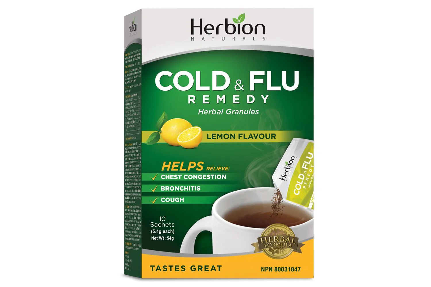 Herbion - Cold & Flu Remedy - Lemon Flavour, 10 Sachets