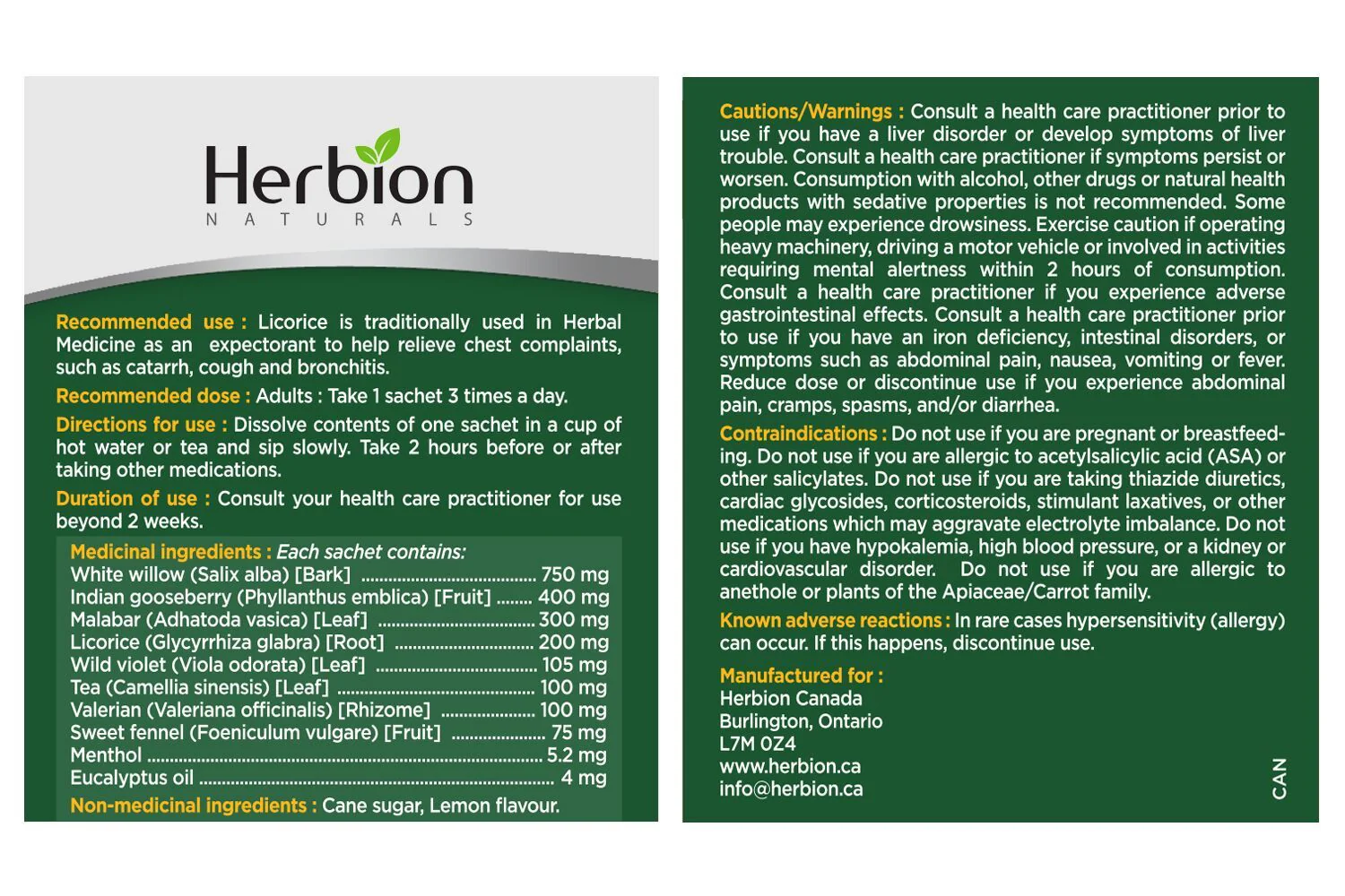 Herbion - Cold & Flu Remedy - Lemon Flavour, 10 Sachets - Image 2