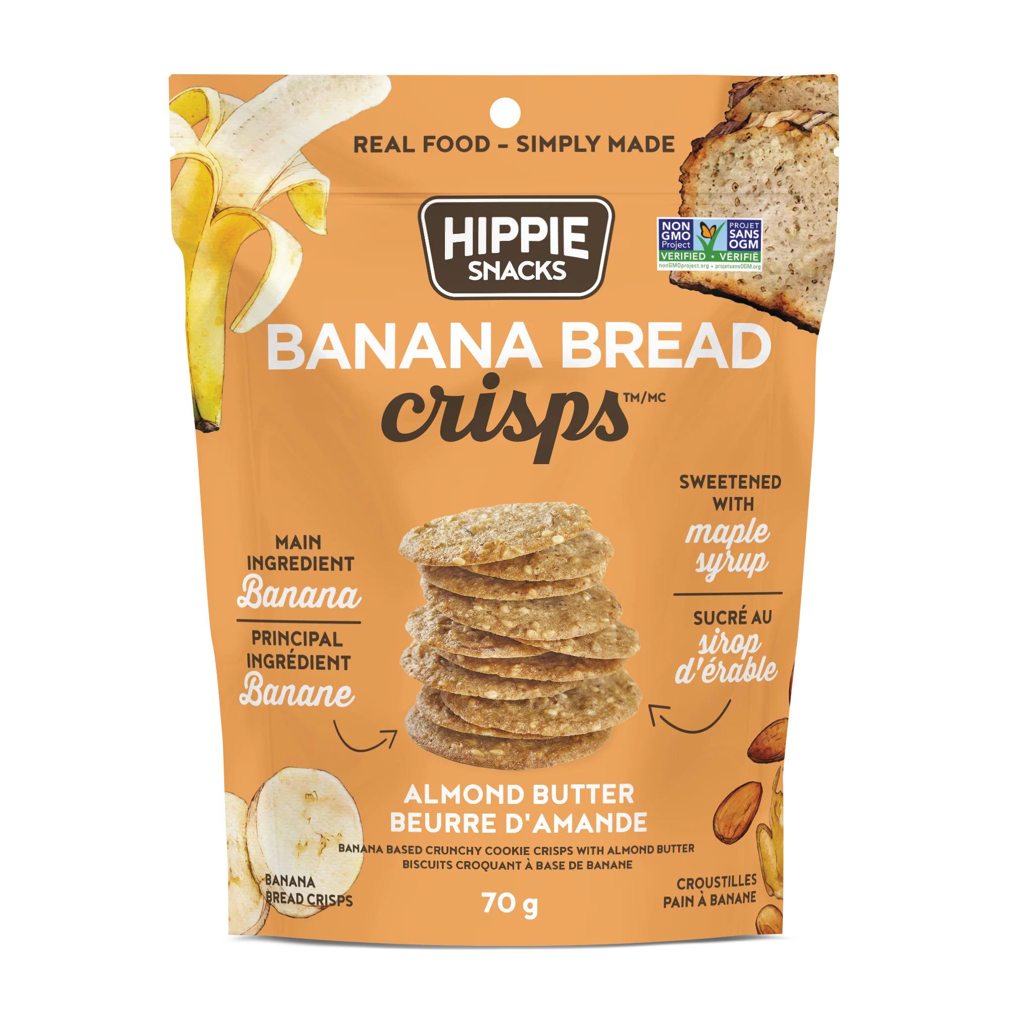Hippie Foods - Banana Crisps, Almond Butter, 70 g