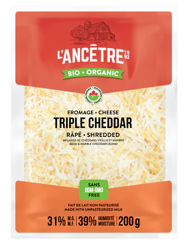 L'Ancetre - Organic Triple Cheddar Cheese Blend Shredded, 200 g
