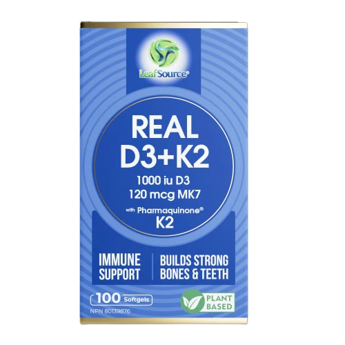 LeafSource - Real D3+K2 120 mcg MK7, 100 Softgels