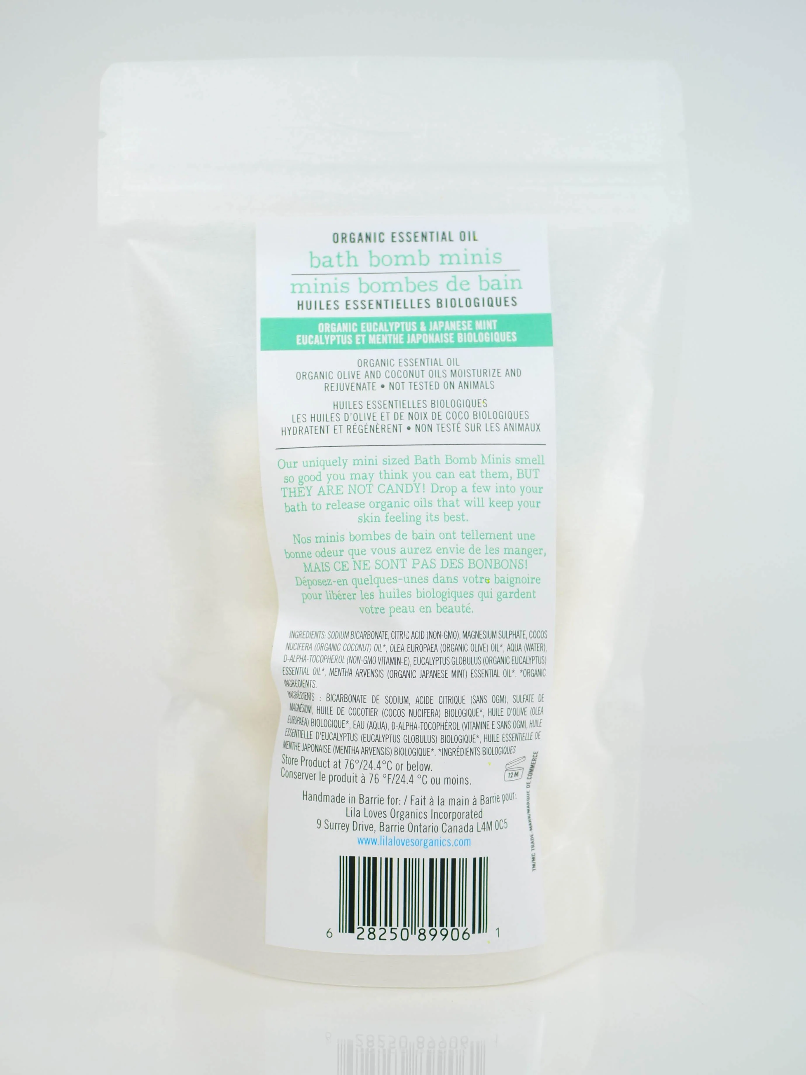 Lila Loves Organics Inc. - Organic Essential Oil Bath Bomb Minis, Eucalyptus & Japanese Mint, 20 pack - 240 g - Image 2