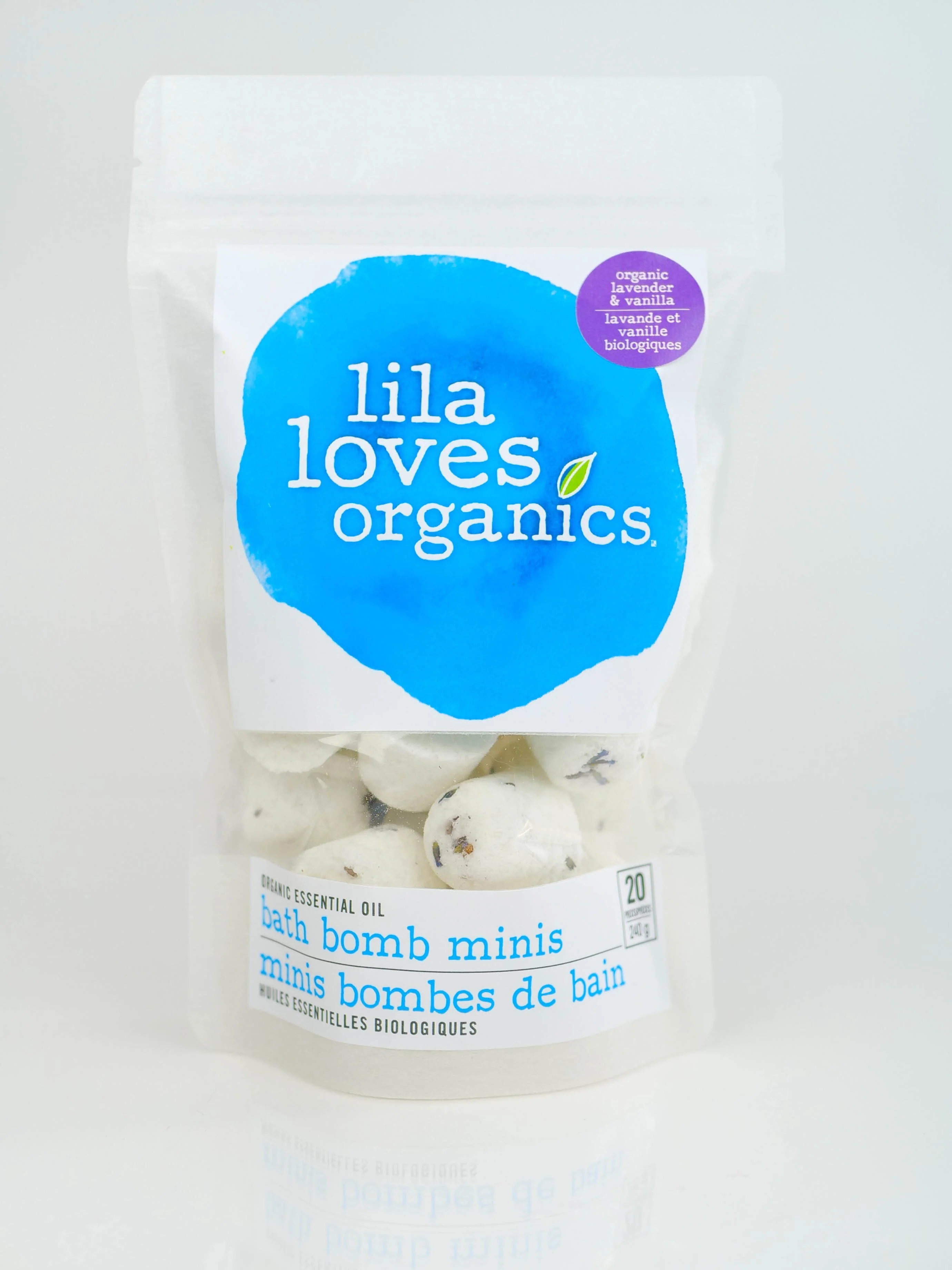 Lila Loves Organics Inc. - Organic Essential Oil Bath Bomb Minis, Lavender & Vanilla 20 pack - 240 g