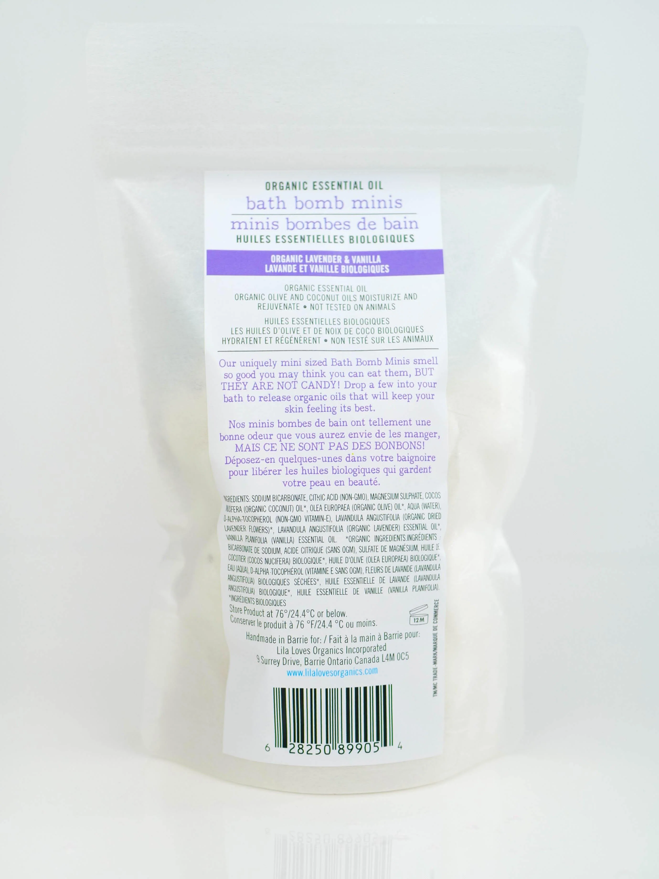 Lila Loves Organics Inc. - Organic Essential Oil Bath Bomb Minis, Lavender & Vanilla 20 pack - 240 g - Image 2