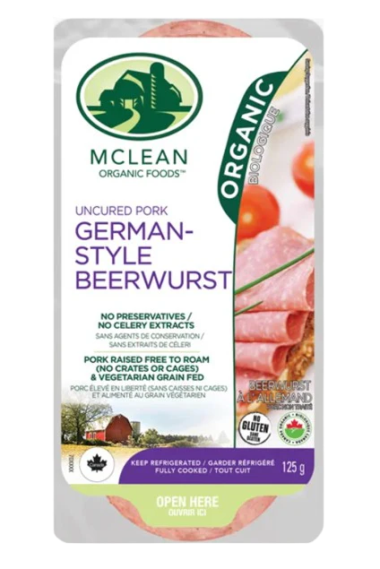 McLean Meats Inc - Organic Sliced Beerwurst, 125 g