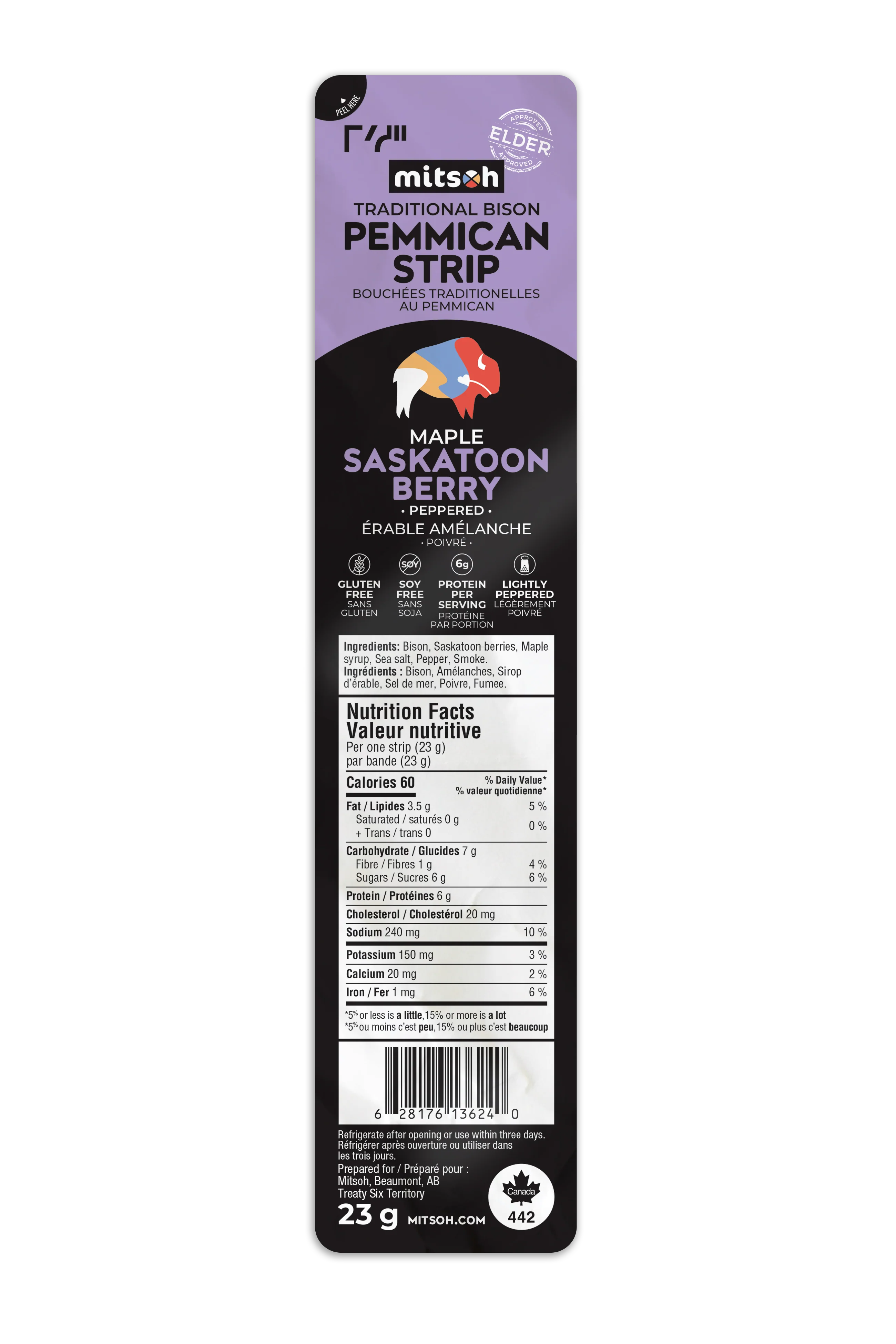 Mitsoh - Maple Sask Berry Pemmican Strips, 23 g
