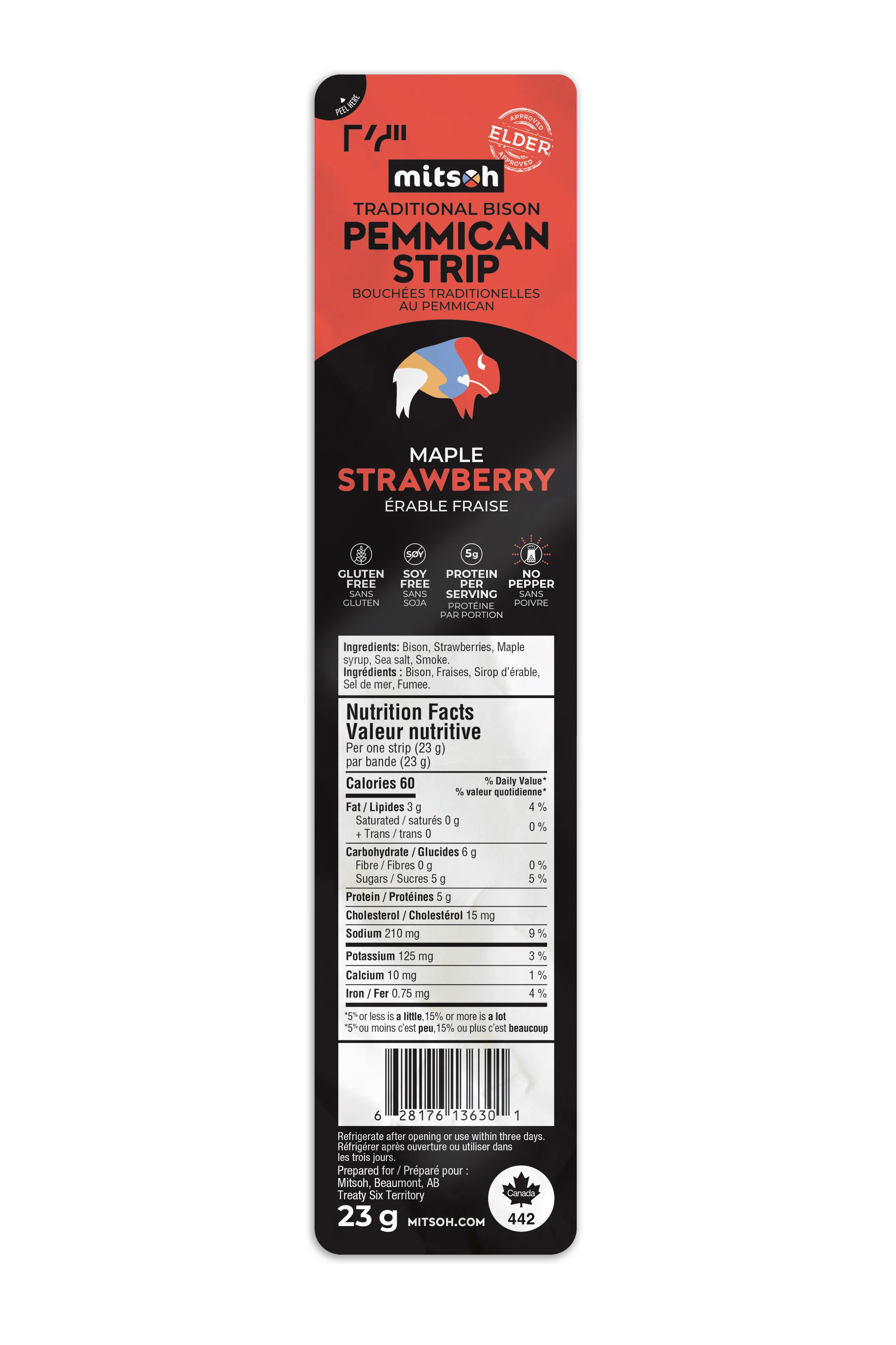Mitsoh - Maple Strawberry Pemmican Strip, 23 g