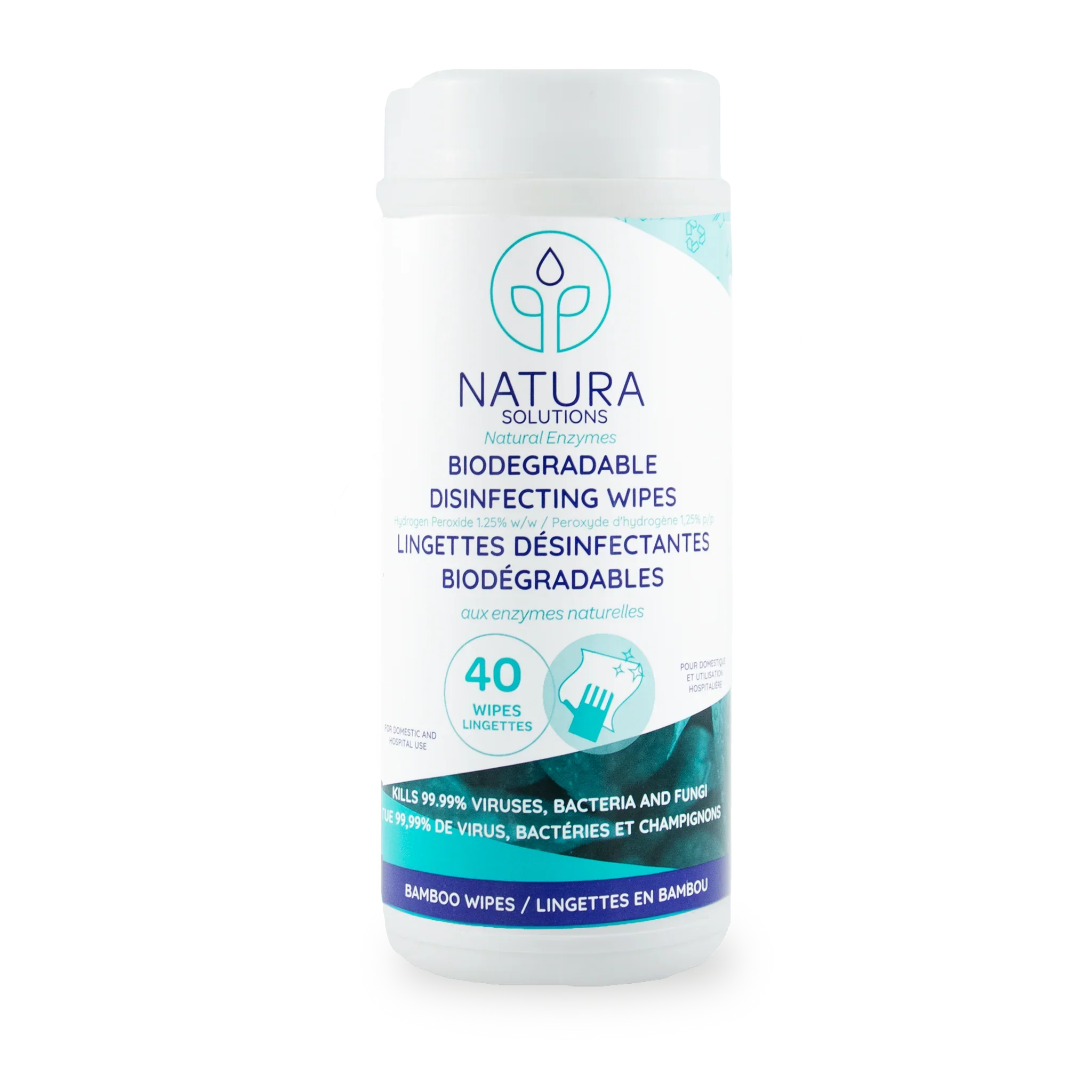 Natura Solutions - Biodegradable  Disinfecting Wipes, 40 Count
