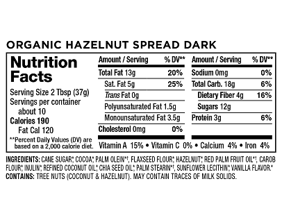 Nutiva - Hazelnut Spread- Dark - 369g - Image 2