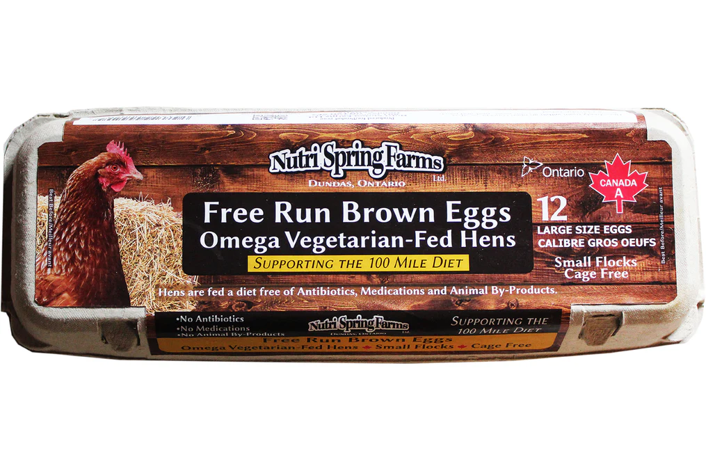 Nutri Spring Farms - Free Run Brown Eggs Omega Vegetarian-Fed Hens, 12 Large