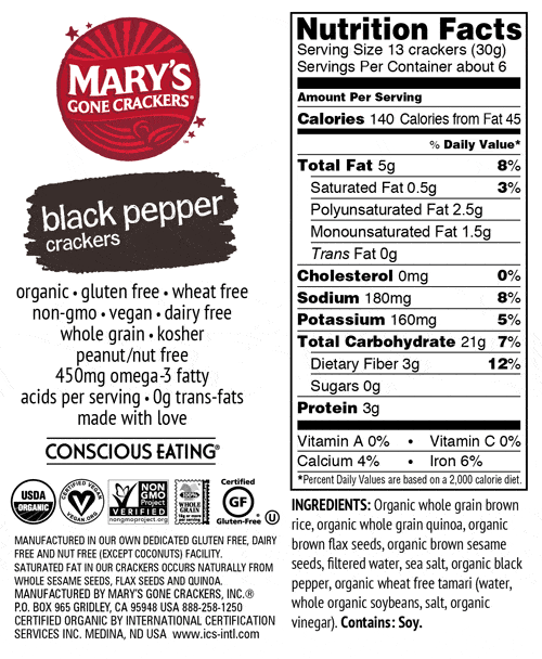 Mary's Organic - Organic Black Pepper Crackers, 184 g - Image 2