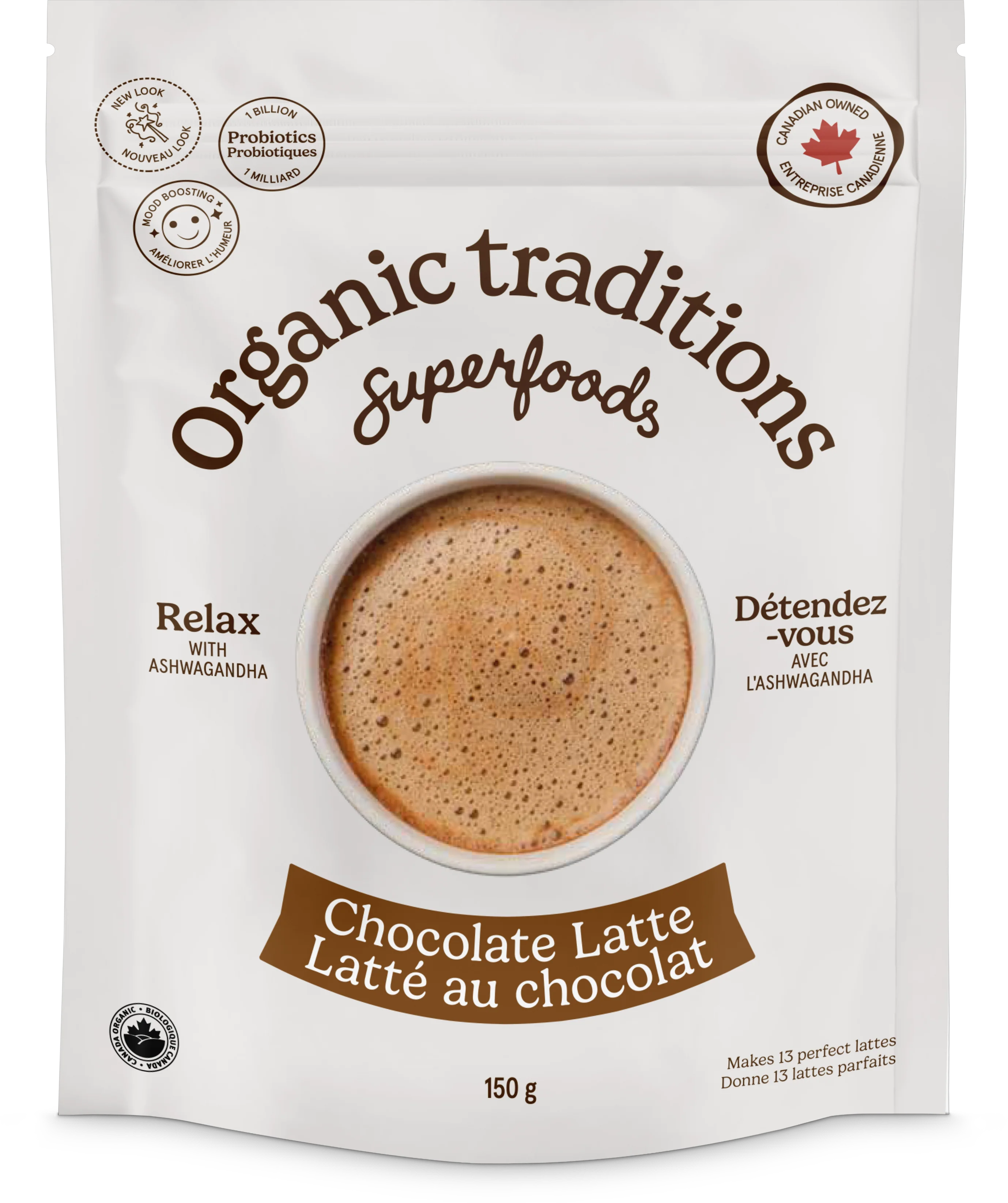 Organic Traditions - Latte, Chocolate with Probiotics, 150 g