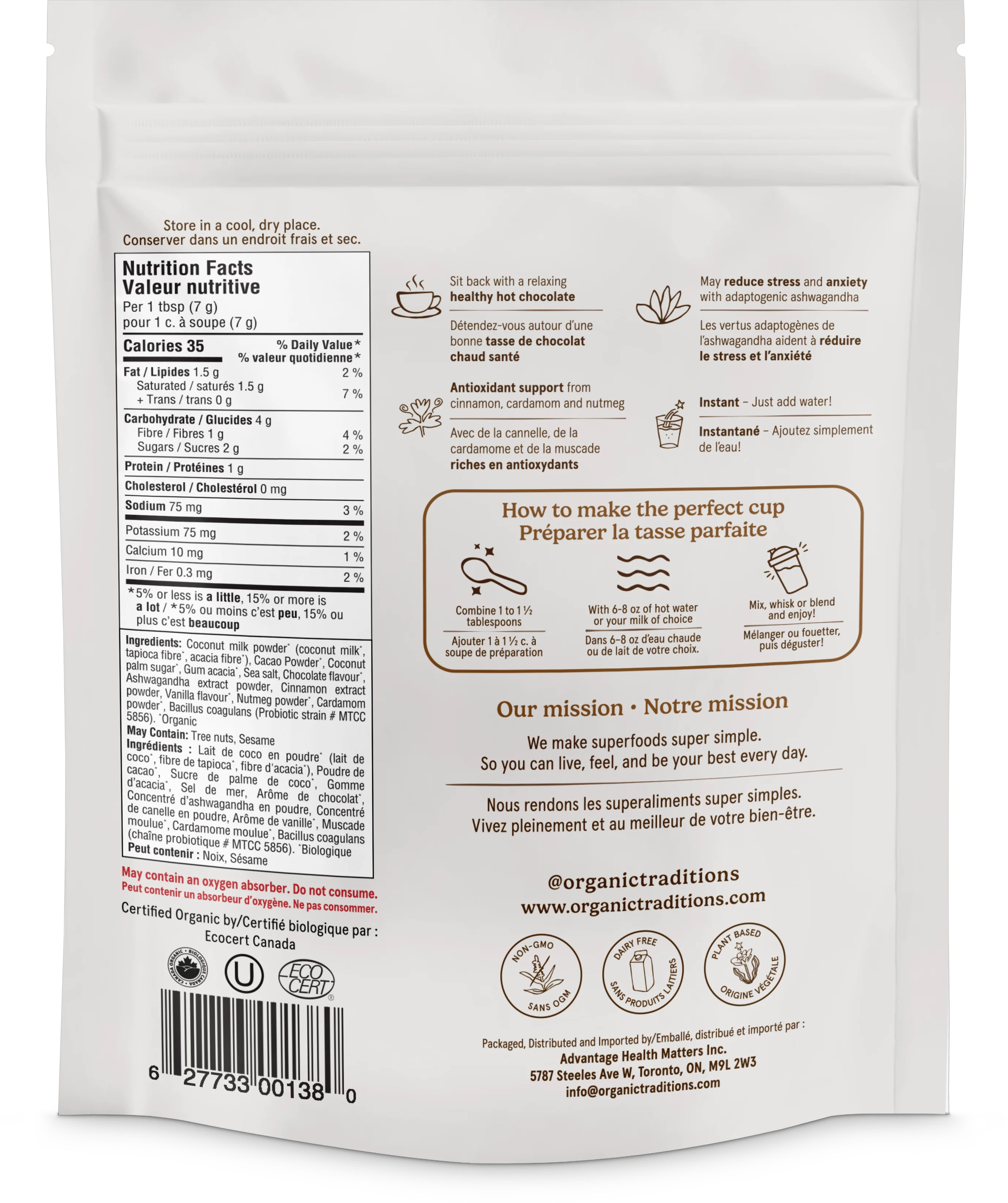 Organic Traditions - Latte, Chocolate with Probiotics, 150 g - Image 2