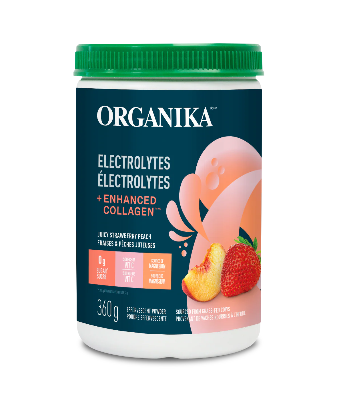 Organika - Electrolytes + Enhanced Collagen, Strawberry Peach, 360G