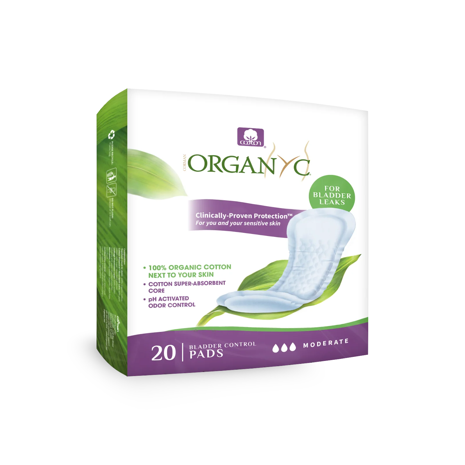 Organyc - Light Incontinence Moderate Pads, 20 Count