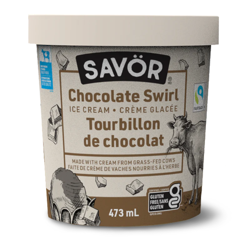 Savor - Grass Fed Ice Cream - Chocolate Swirl, 473 mL