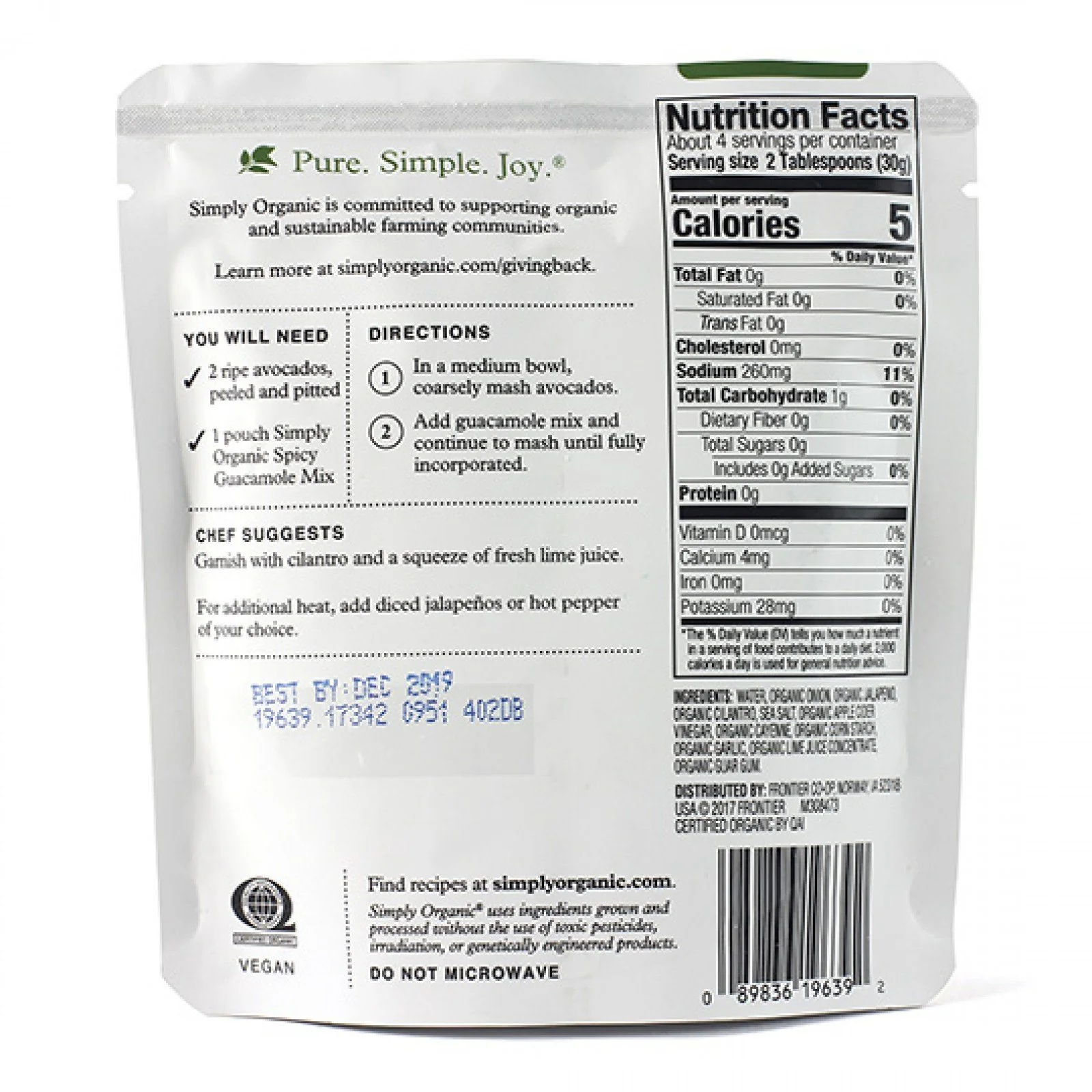 Simply Organic - Spicy Guacamole Mix Sauce, 113g - Image 2