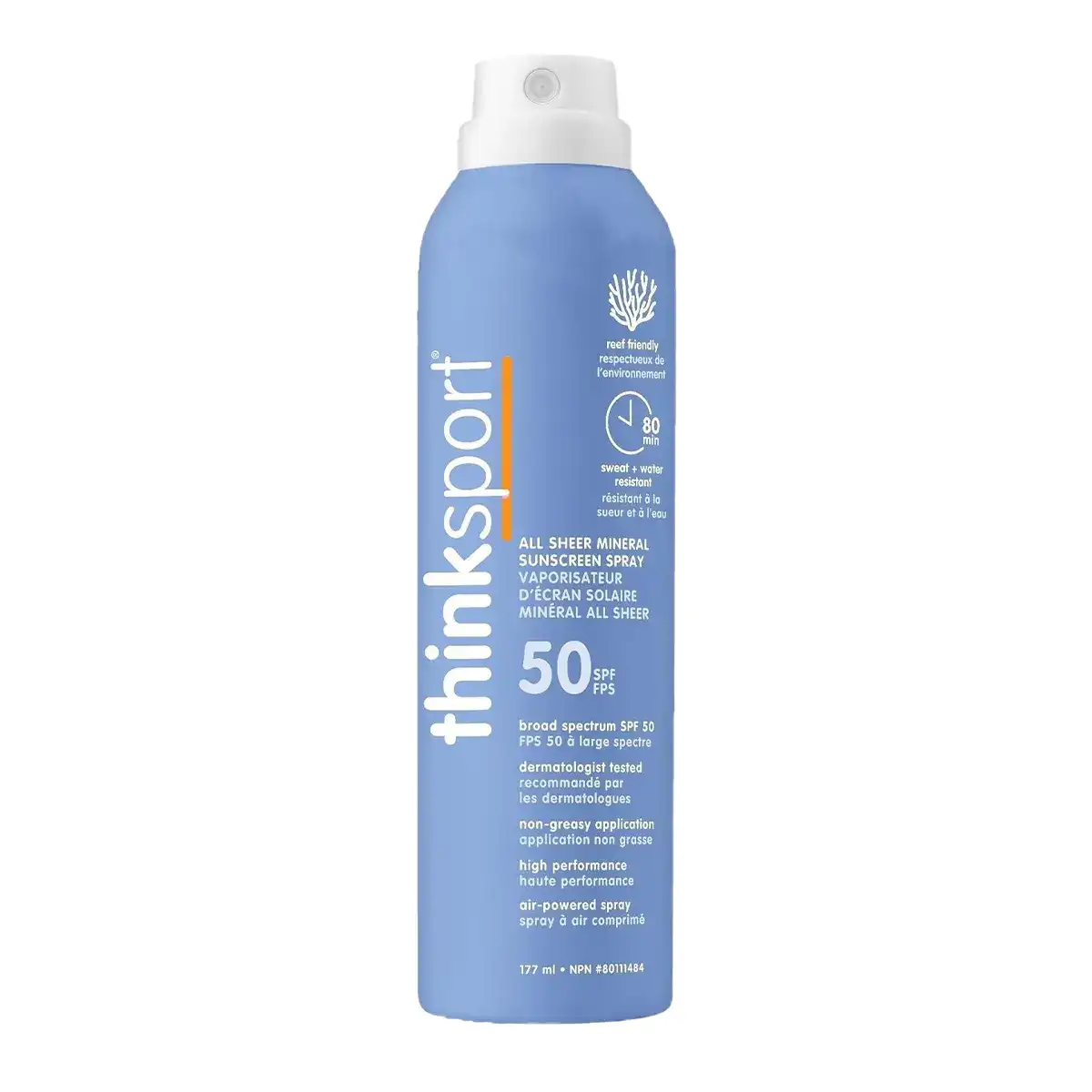 Think - SPF 50 Clear Zinc Spray- Adult, 177 mL