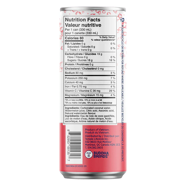 Thirsty Buddha - Sparkling Coconut Water Watermelon, 330 mL - Image 2