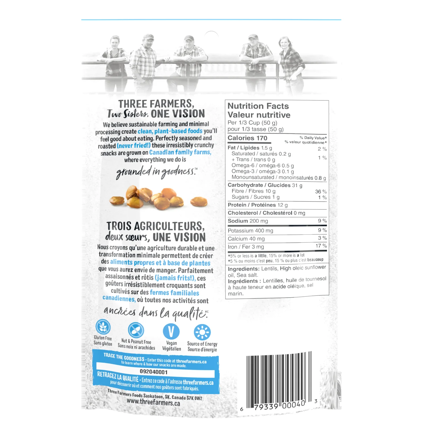 Three Farmers - Crunchy Little Lentils, Lightly Salted, 140 g - Image 2