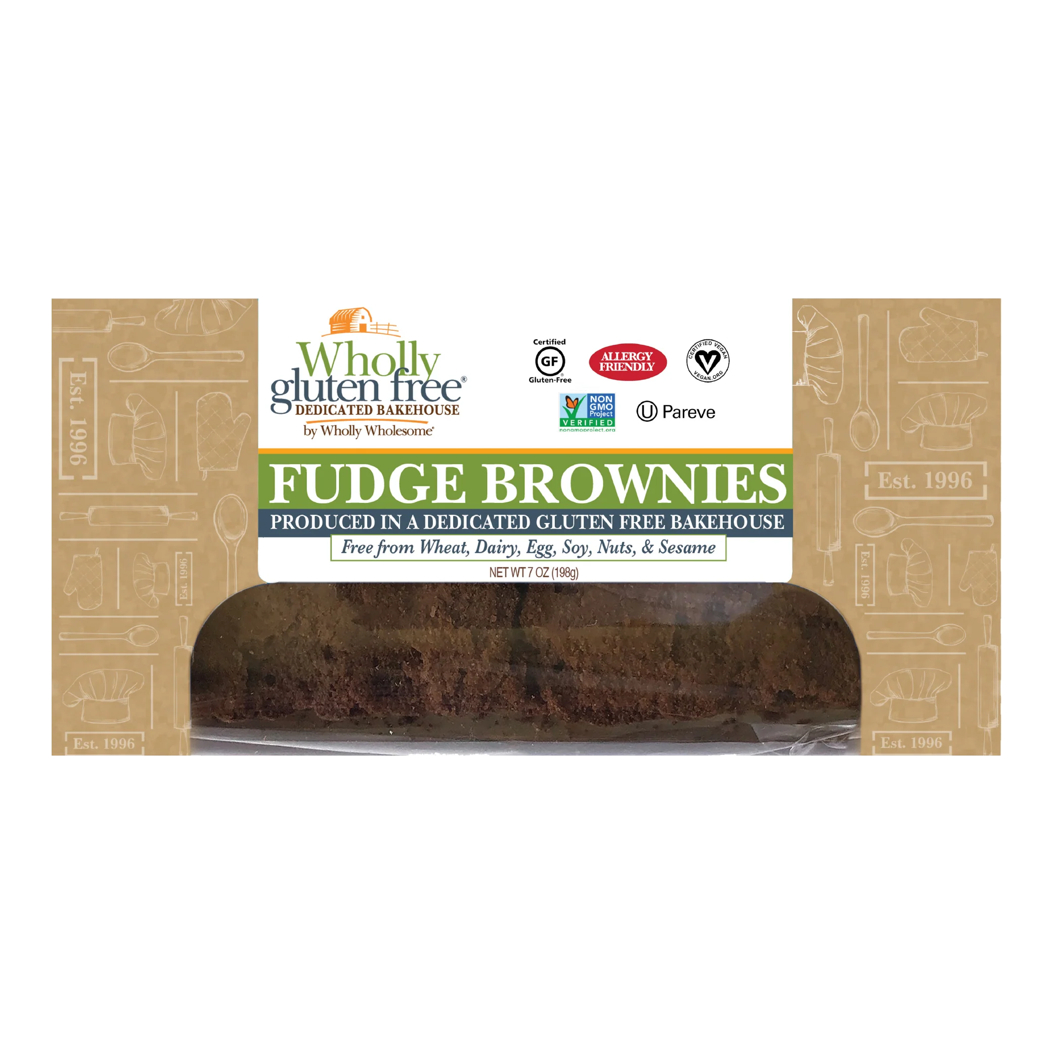 Wholly Wholesome - Gluten Free and Vegan Fudge Brownies, 198 g
