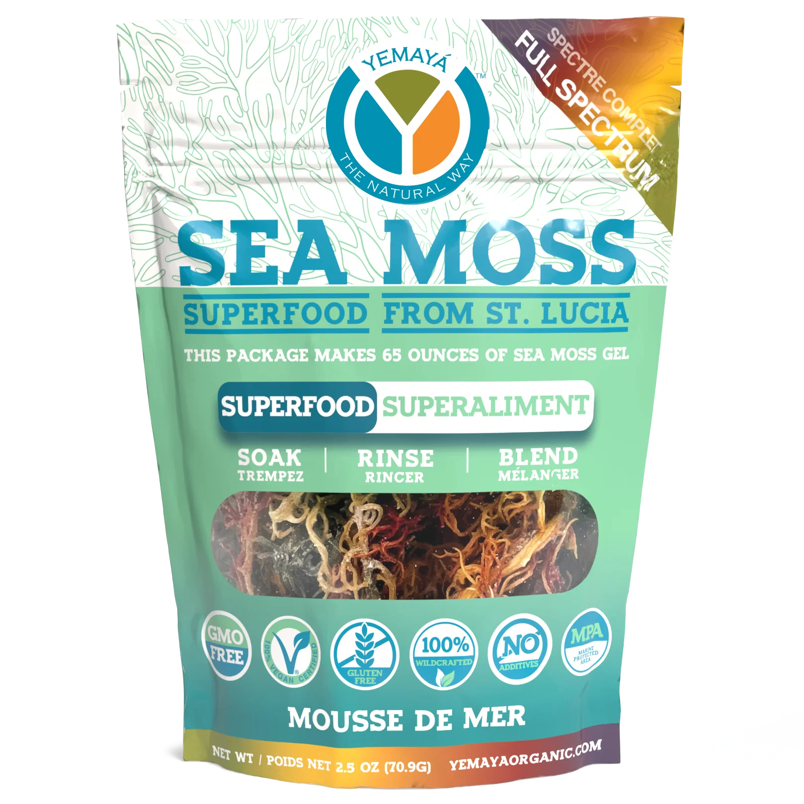 Yemaya - Raw Sea Moss - Full Spectrum, 454 g
