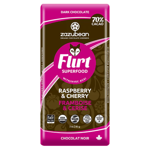Zazubean Organic Chocolate - Flirt Raspberry & Cherry, 100 g